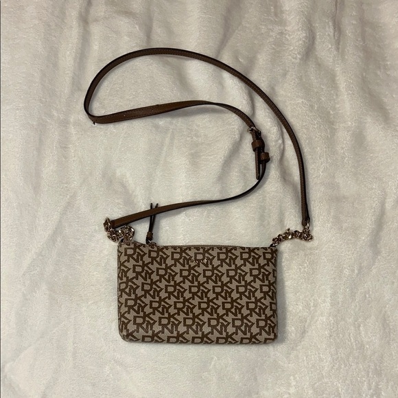 Dkny Handbags - Dkny Brown Shoulder Bag with Geometric Pattern